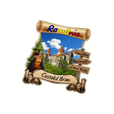 Mgs210-magnet frigider din lemn „castelul bran” 8×8 cm, romania