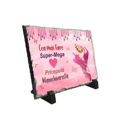 Cea mai tare manichiurista, piatra ardezie personalizata, cu mesaj model pa009