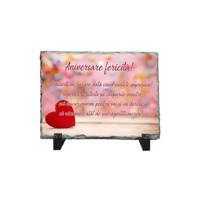 Aniversare fericita, piatra ardezie personalizata, cu mesaj model pa011