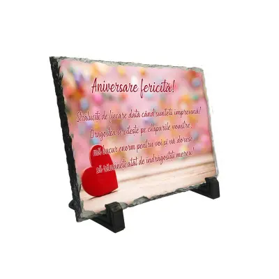 Aniversare fericita, piatra ardezie personalizata, cu mesaj model pa011