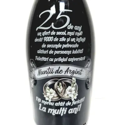 Aniversare 25 ani casatorie, pachet zarea crystal collection, fine moments, demisec 0.75l + 2 pahare, personalizat