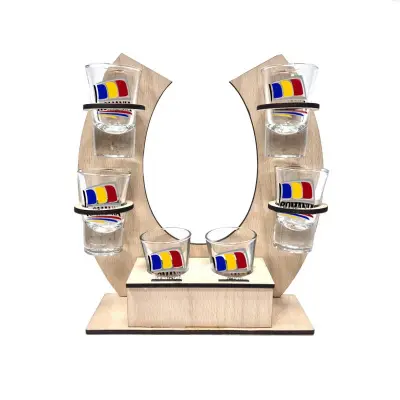 Steag romania, suport potcoava din lemn cu 6 pahare tip shout, model hgs045