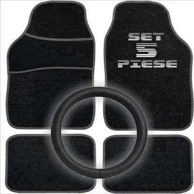 Set auto essential avex – 5 piese, covorase universale mocheta + husa volan piele ecologica perforata, negru